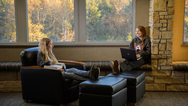 Students in a residence hall lounge