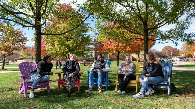 Students on Alvernia's campus in fall 2023.