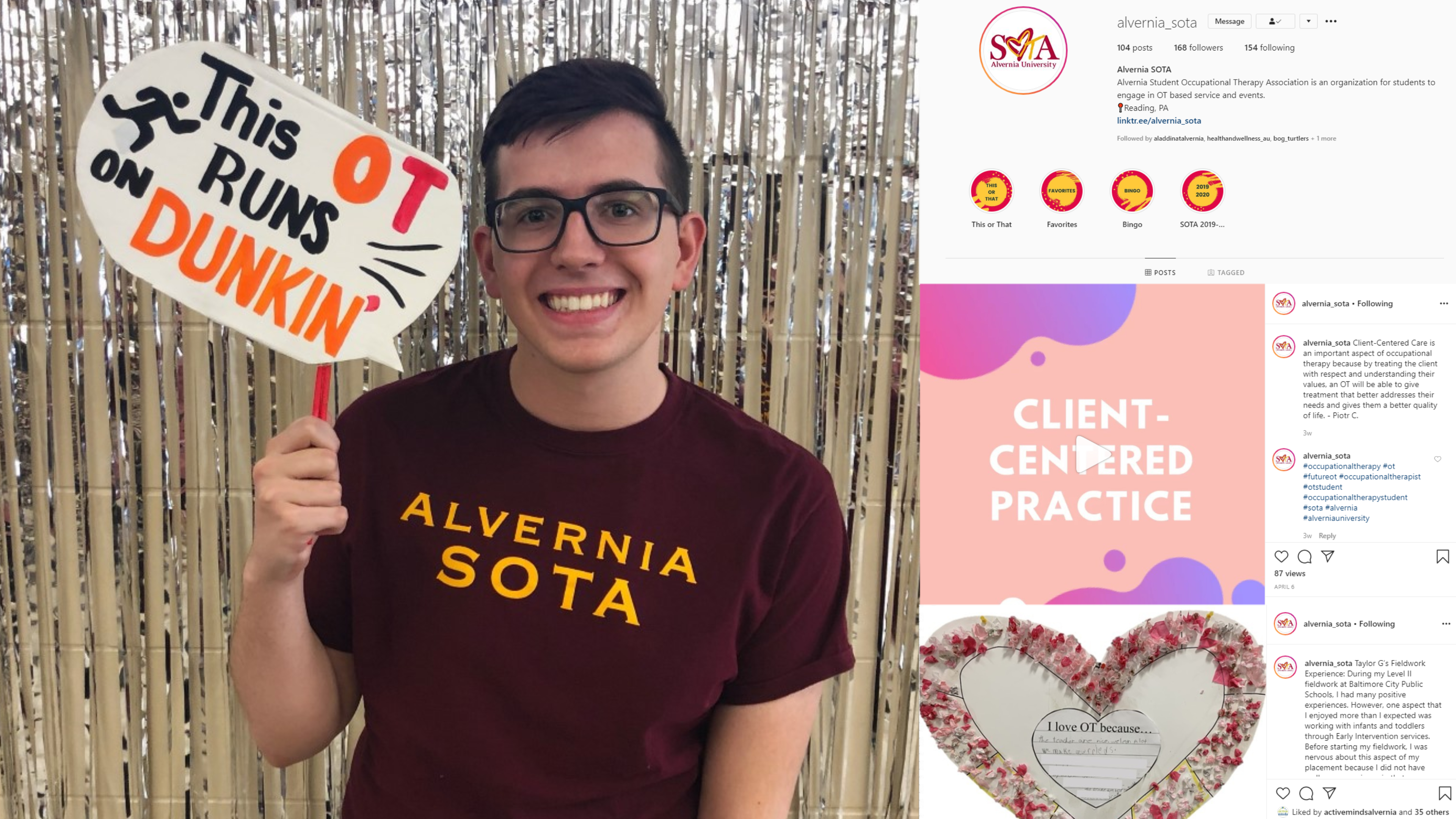 MSOT student Joseph Burgess '22 has turned to social media to spread OT awareness