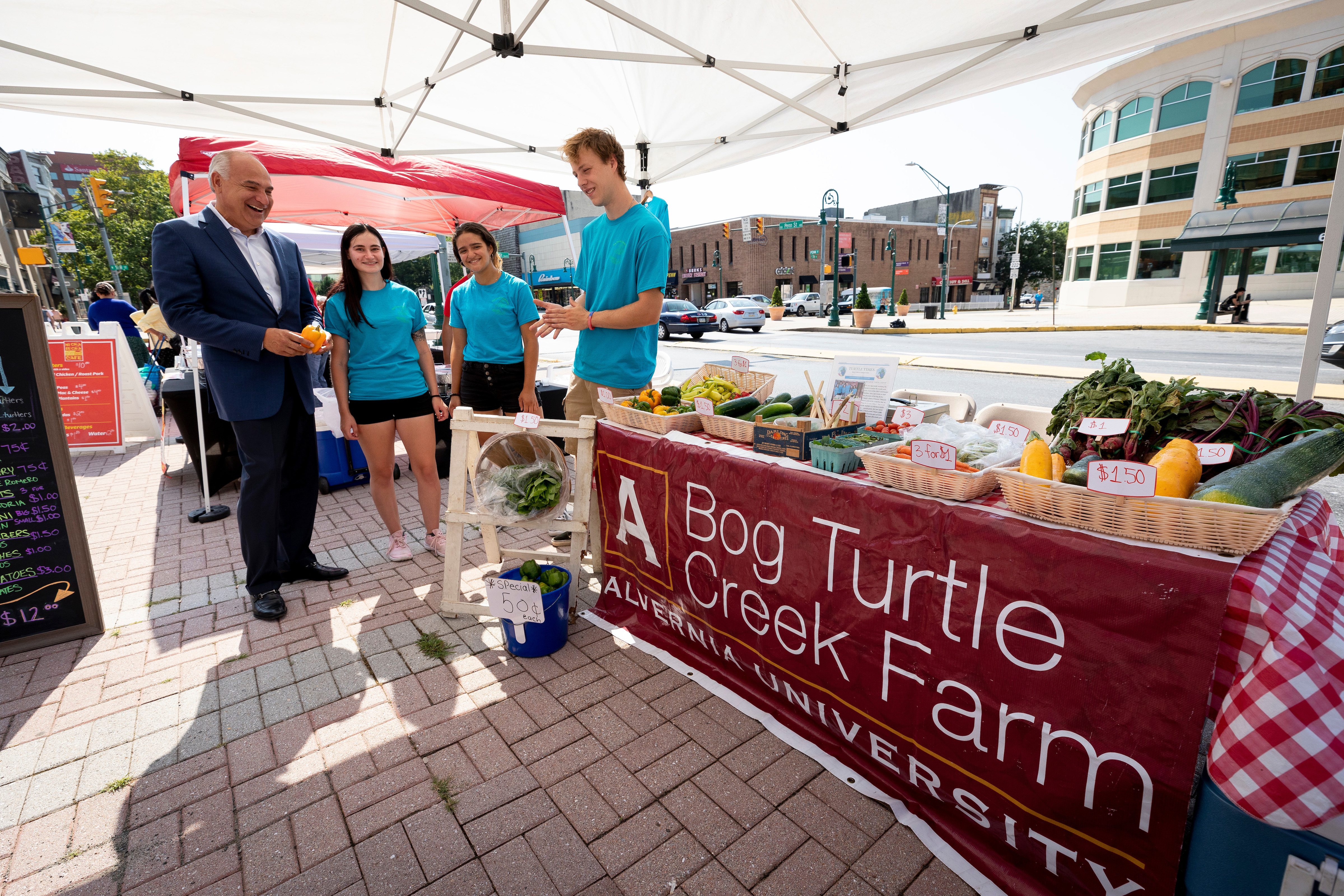 John Loyack and students from Bog Turtle Creek Farm in Downtown Reading.