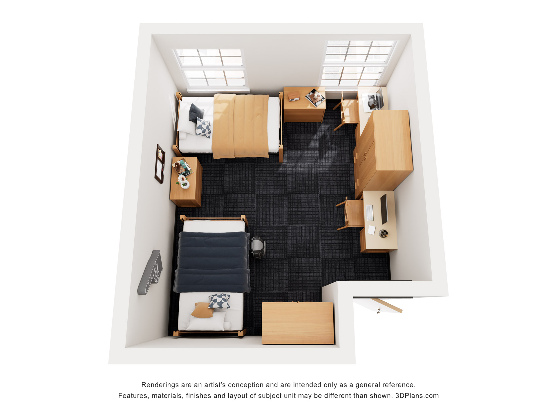 Francis Hall Shared Room without built in closet Rendering