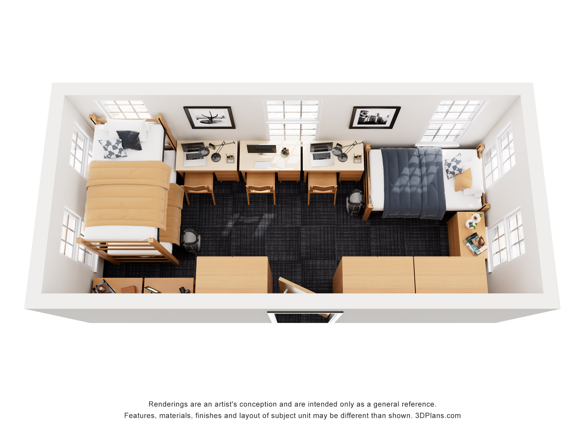 Francis Hall Triple End Room Rendering
