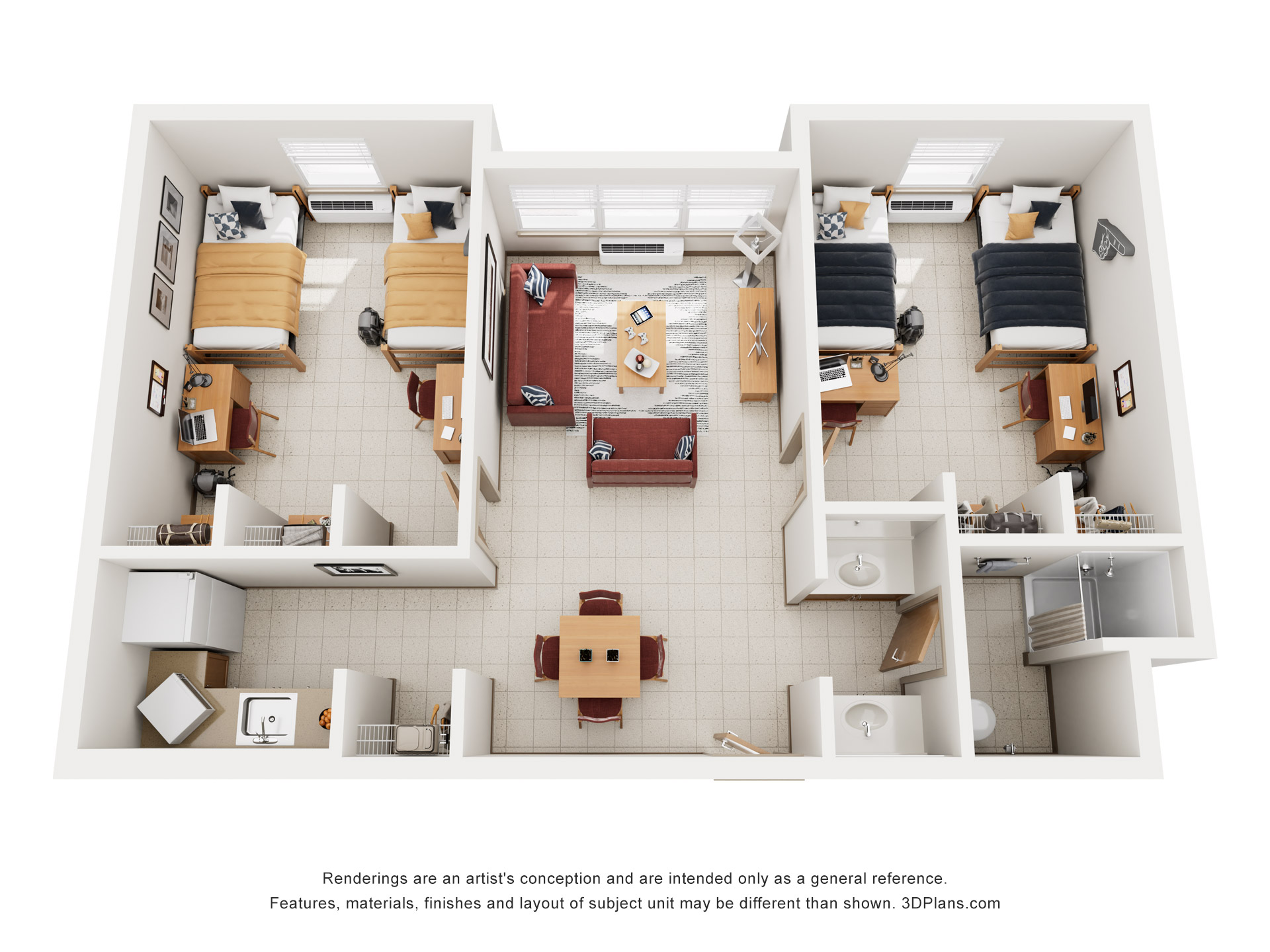 Judge Hall 2 Shared Room Suite Rendering