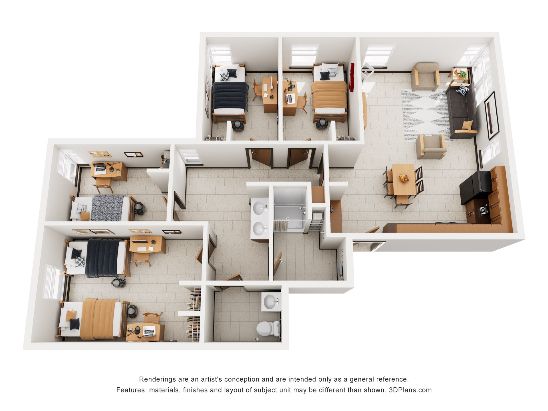 Pacelli Ehlerman Zygmunta 1 Shared Room, 3 Single Room Suite Rendering