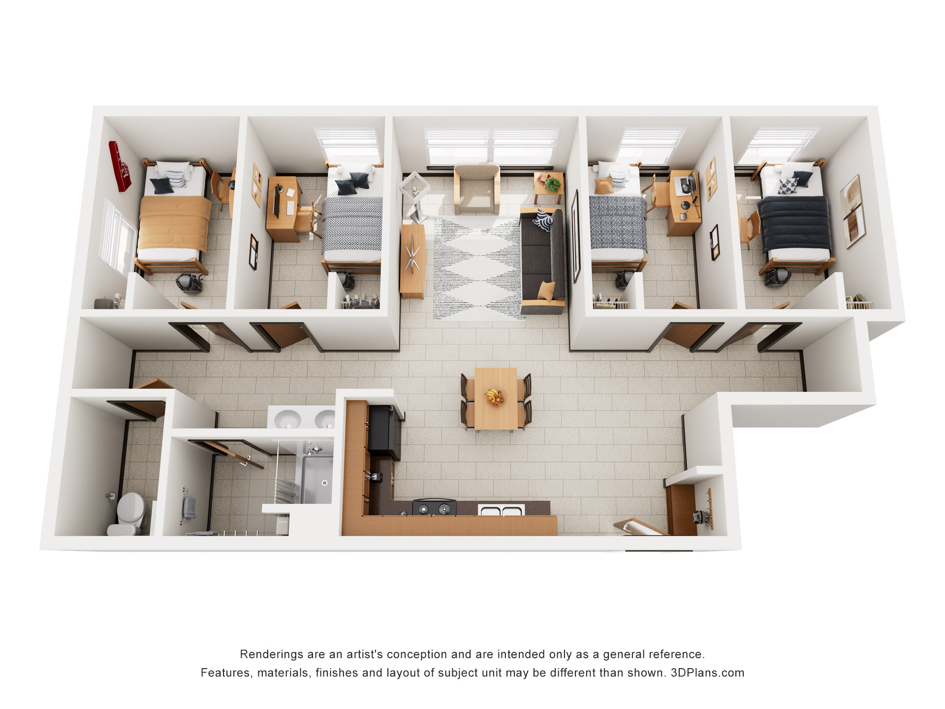 Pacelli 4 Single Room Suite Rendering