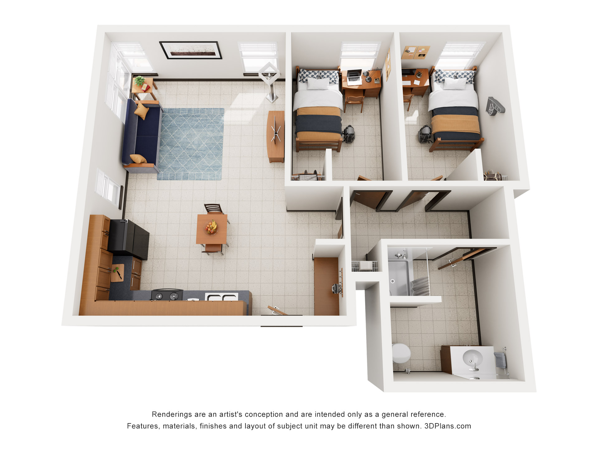 Zygmunta Hall 2 Single Room Suite Rendering