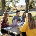 Students studying together at a picnic table