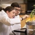 Student and professor work in botany lab
