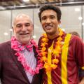 Alvernia President John R. Loyack shares a moment with a graduating student at the university 2022 MargaritaVern event