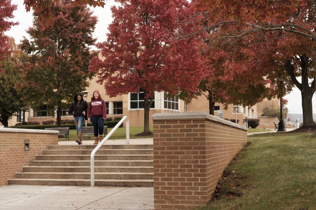 Students walking to class in the fall