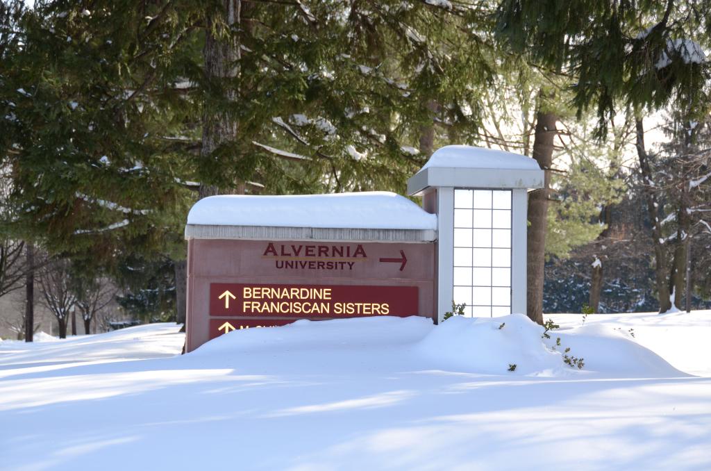 Alvernia sign covered by snow