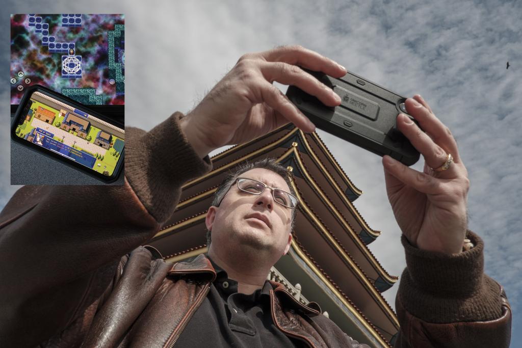 Jim Aloye tests his game by the Pagoda