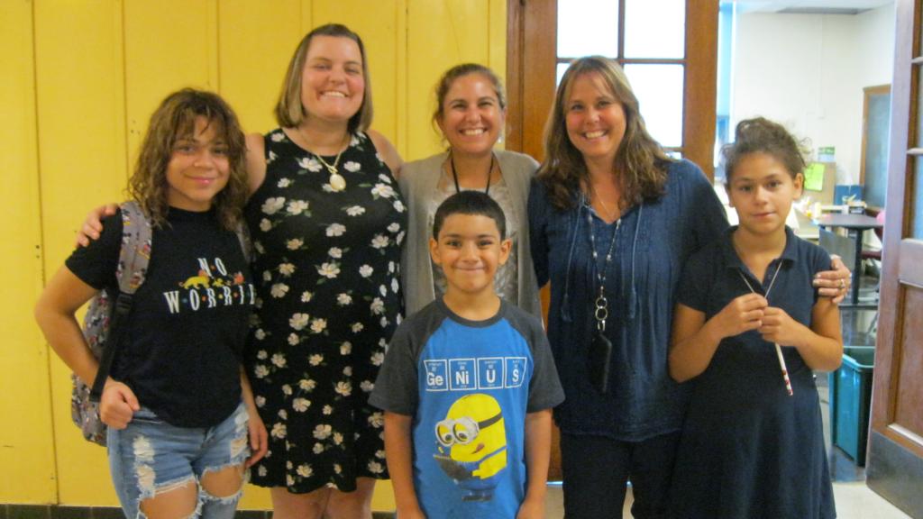 Kathleen Pursel with fellow teachers and students of the Reading School District