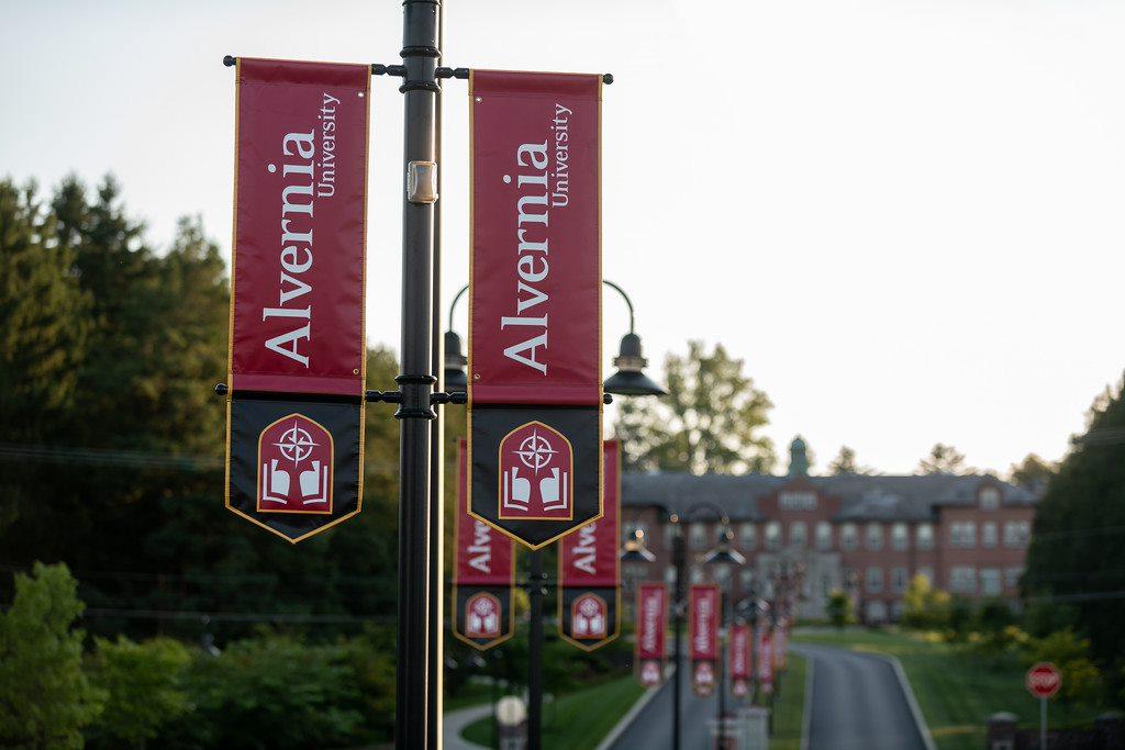 Alvernia flags at entrance