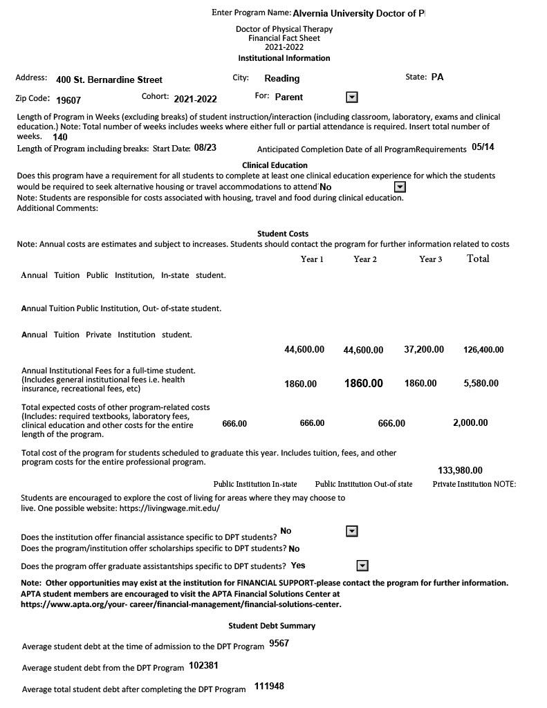 Student Financial Fact Sheet