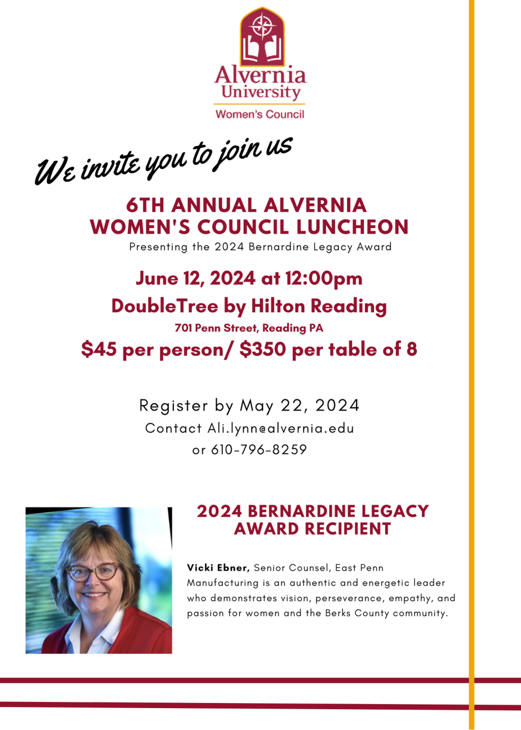 Bernardine Legacy Award invite