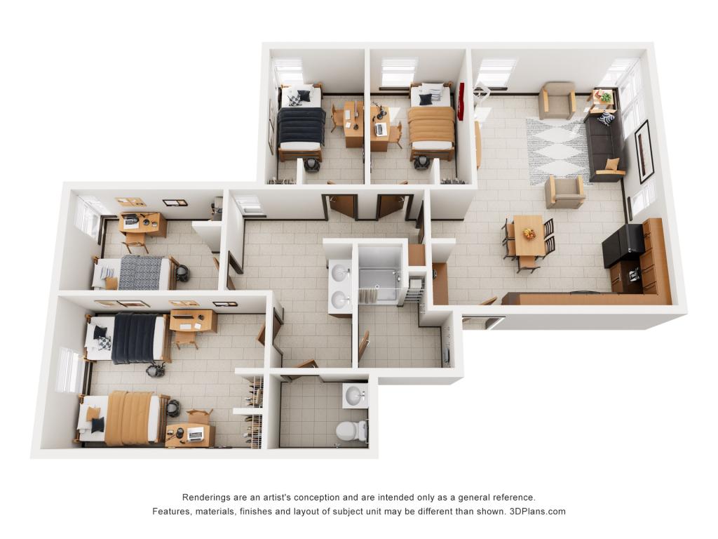 Pacelli Ehlerman Zygmunta 1 Shared Room, 3 Single Room Suite Rendering