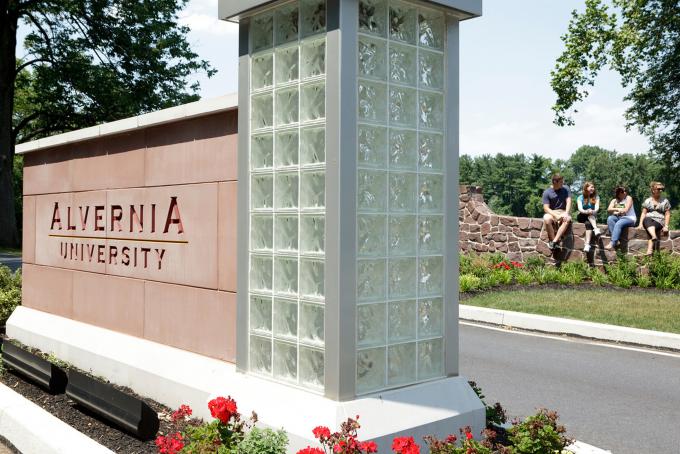 Alvernia University entrance sign at Angelica Park