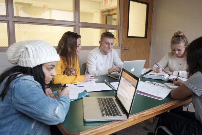 Students working in Veronica Hall study box