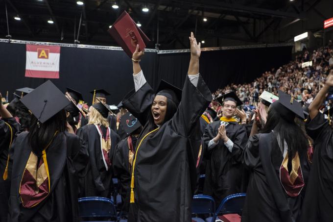 Student celebrates at graduation