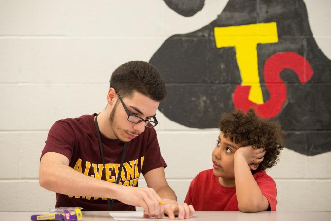 Student tutors at elementary school