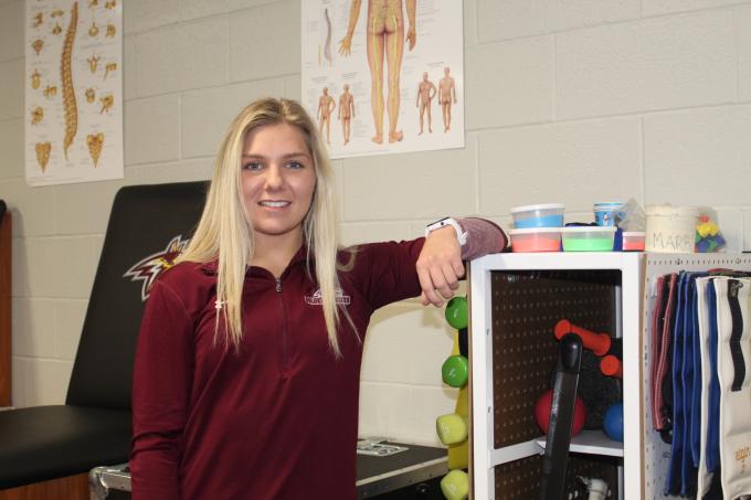 MSAT student Kelly Ryan '21 in athletic training classroom