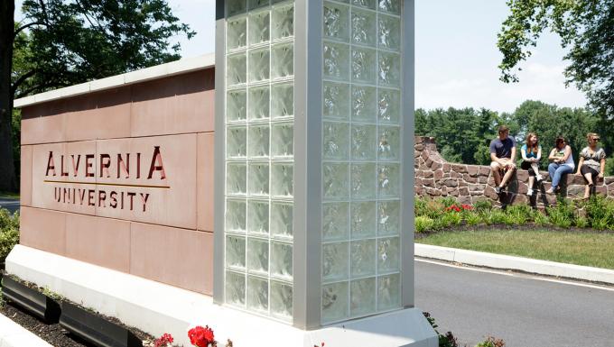 Alvernia University entrance sign at Angelica Park