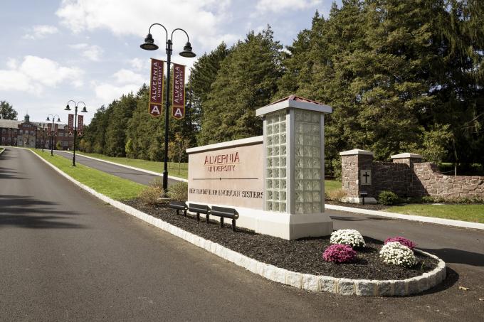 Alvernia University sign at main entrance