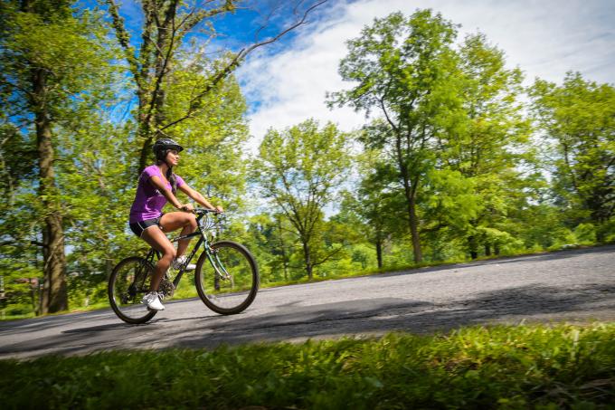 Student riding bicycle