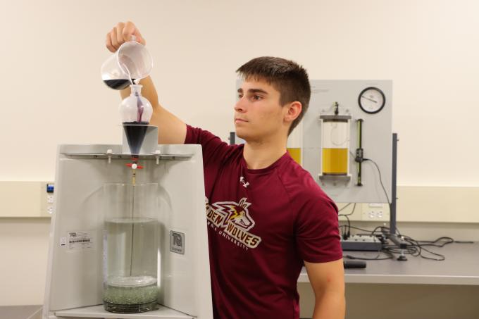 An Alvernia engineering student in one of the school's labs. 