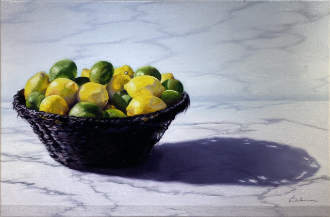 Lemons, Limes, Marble - oil painting on canvas