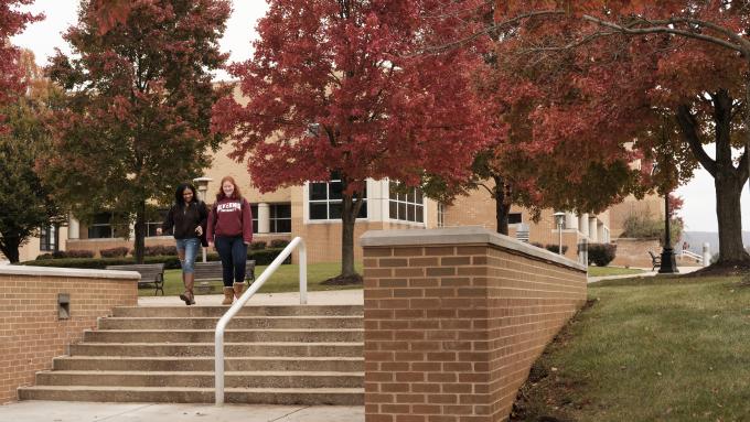 Students walking to class in the fall