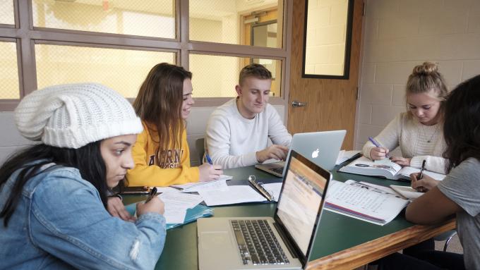 Students working in Veronica Hall study box