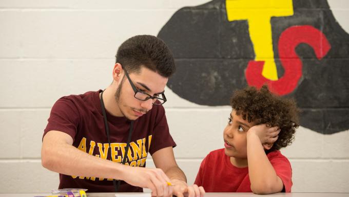 Student tutors at elementary school