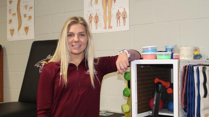 MSAT student Kelly Ryan '21 in athletic training classroom