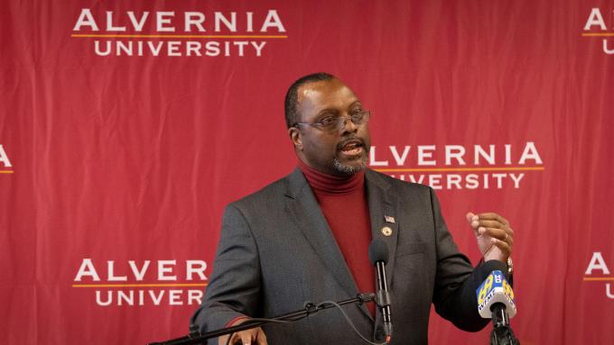 Dr. Rodney Ridley speaks at the Reading CollegeTowne Announcement in December 2019
