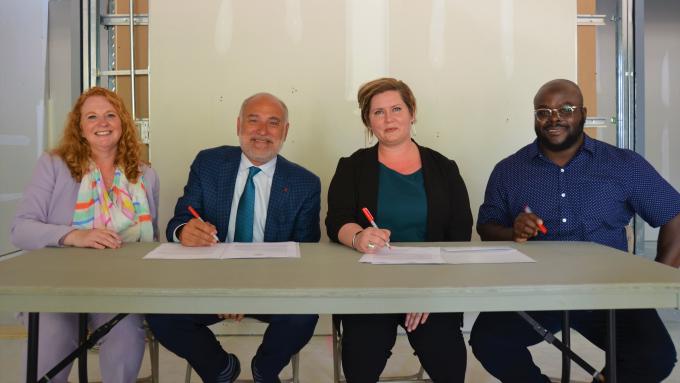 From left: Alvernia University Senior Vice President and Provost Glynis Fitzgerald, Alvernia University President John R. Loyack, BCTV Executive Director Heather Adams and BCTV Chairman of the Board of Directors D. Bala Peterson