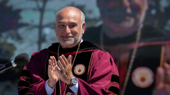 Alvernia University President John R. Loyack celebrates the class of 2021 at commencement