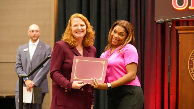 Alvernia University President Glynis A. Fitzgerald presents Scholarship Awards