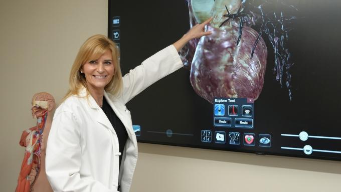 Alvernia University Physician Associate Program Director Renee Langstaff demonstrates virtual dissection.