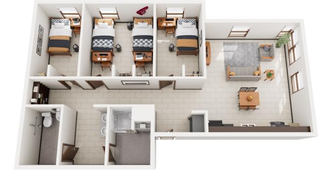 Ehlerman Hall 1 Shared Room, 2 Single Room End Suite rendering