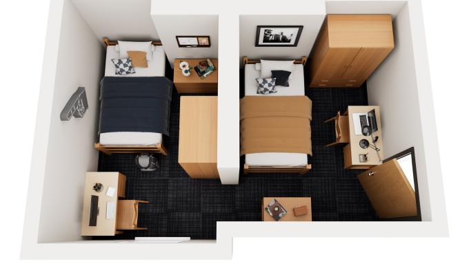 Francis Hall Shared Room with Wall Separation Rendering