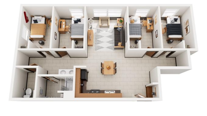 Pacelli 4 Single Room Suite Rendering