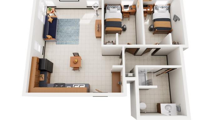 Zygmunta Hall 2 Single Room Suite Rendering