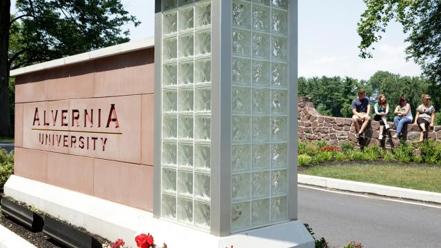 Alvernia University entrance sign at Angelica Park