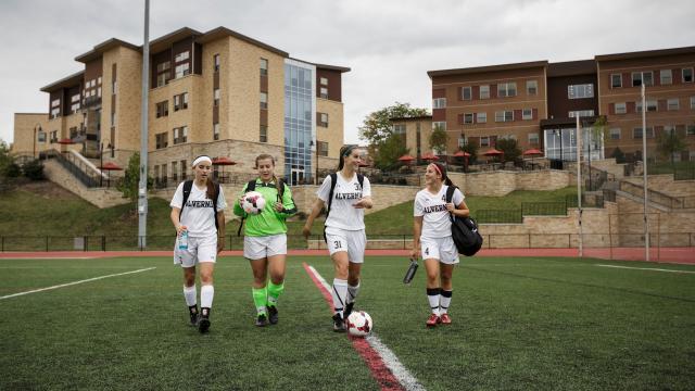 Soccer players on turf