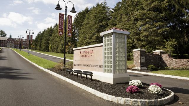 Alvernia University sign at main entrance