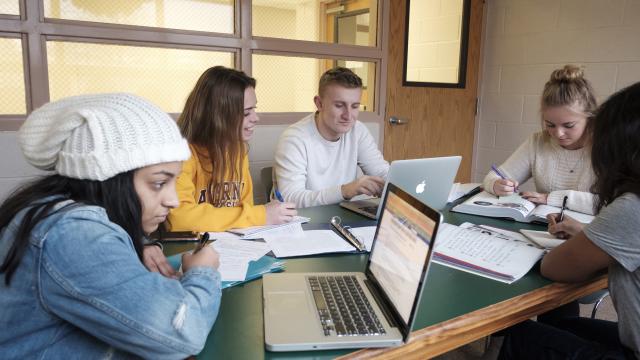 Students working in Veronica Hall study box