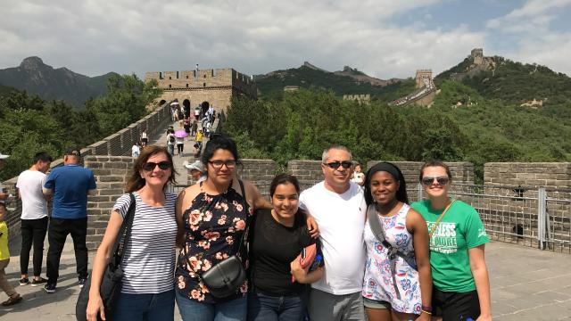 Students and faculty at the Great Wall of China