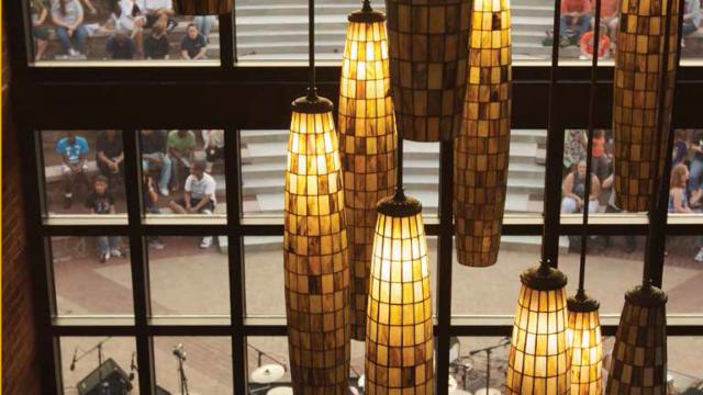 Chandelier lights in Francis Hall